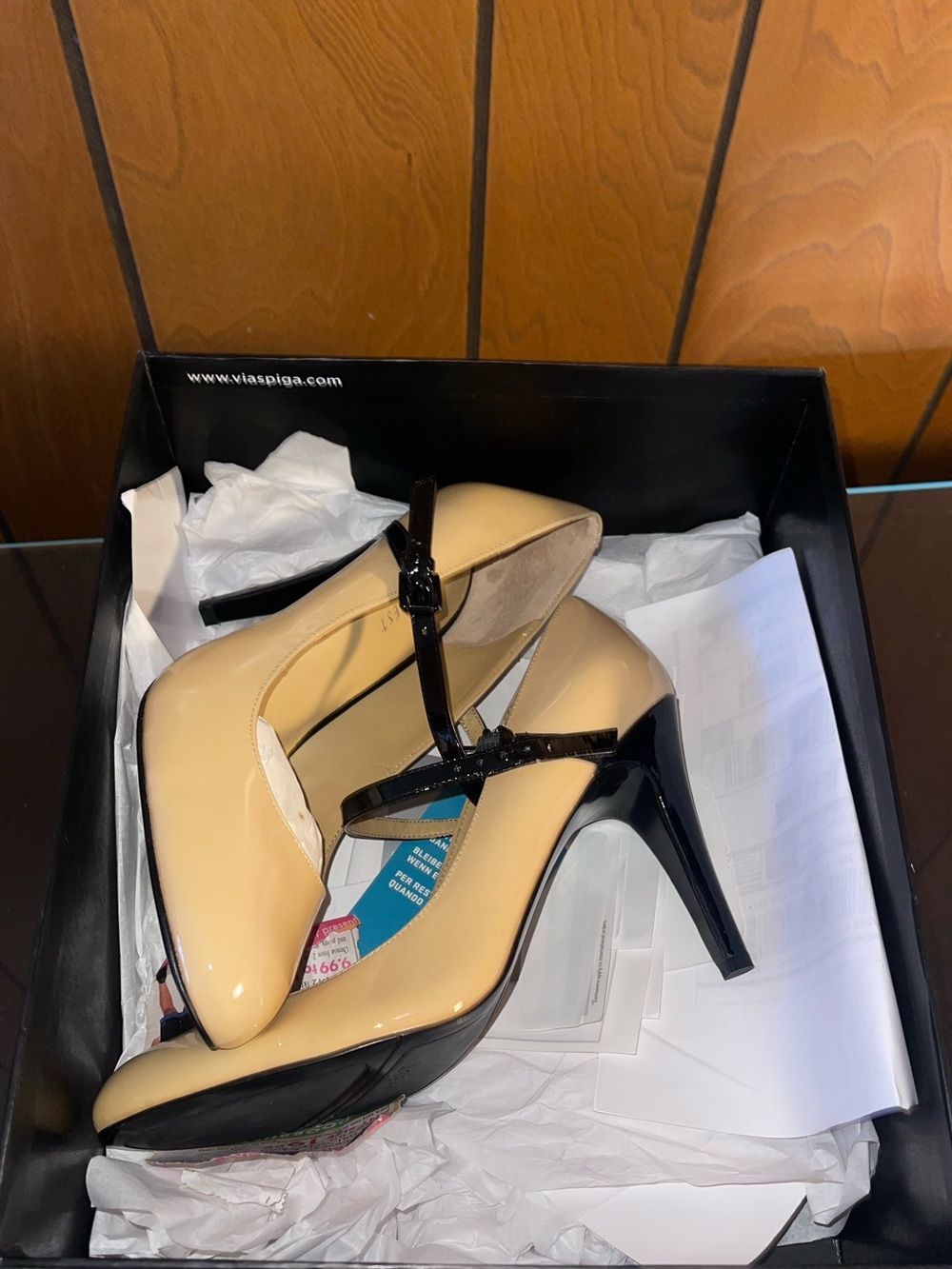 Patent Leather Nude and Black Mary Jane Heels